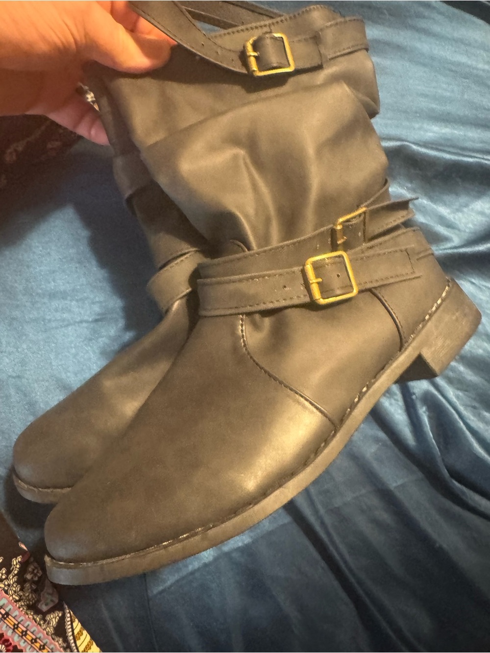 Women's Size 10.5 Black Buckled Mid-Calf Boots